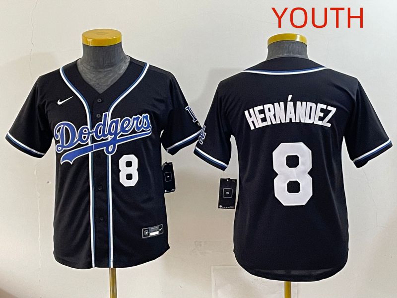 Youth 2025 Los Angeles Dodgers #8 Hernandez Black Three generations Fashion Nike MLB Jersey style 4